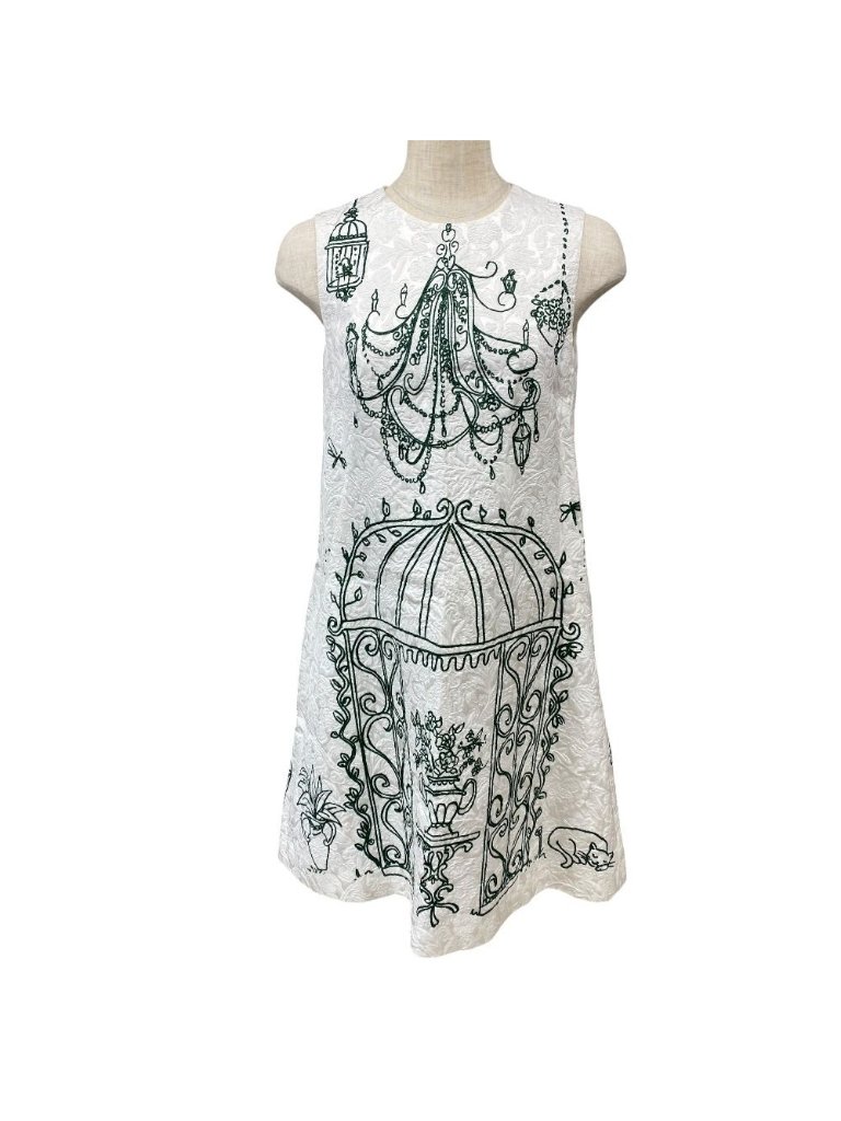 Dolce & Gabbana D&G Nosleeve Jacquard Dress Rayon White Green 36: Gorgeous
